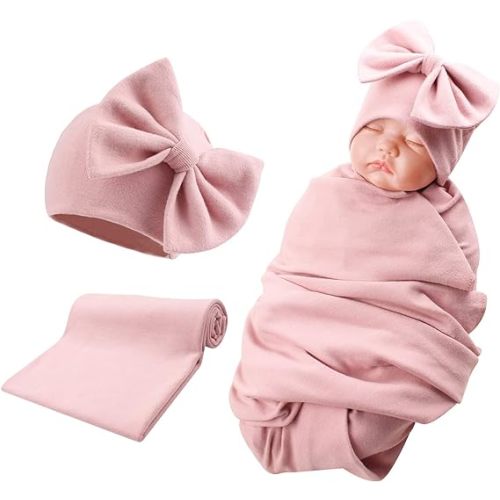 Bamery Newborn Baby Girl Hat Cotton Baby Bow Beanie Preemie Hats Spring Infant Hats for Girls 0-12 Months