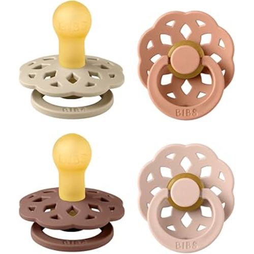 BIBS Boheme Soother 4-Pack | BPA Free Dummy Pacifier | Round Nipple | Natural Rubber Latex | Made in Denmark | Size 0-6 Months | Vanilla Mix