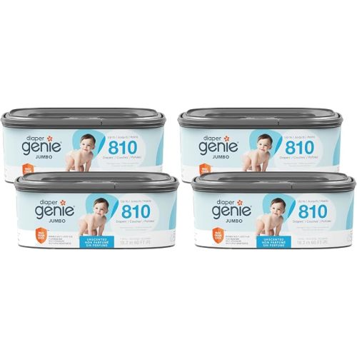 Diaper Genie Jumbo Square Refill, with continuous film, can hold up to 810 newborn-sized diapers per refill.
