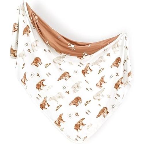 GRSSDER Baby Blankets Super Soft Jersey Knit Swaddle Blanket for Baby Girls and Boys, Double Layer Receiving Blankets 34 x 44 Inches Extra Large for Baby Show Gift, Stylish Print of Sunny Bear