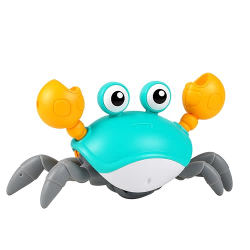 Wristy Buddy Crawling Crab – Moving, Dancing, Walking Toy for Babies & Toddlers | Interactive Tummy Time Crab with Music & Lights | Boys & Girls Infant Crawling Toys & Baby (Blue)