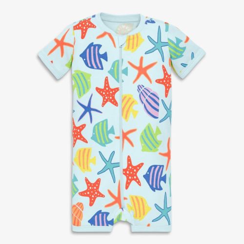 Primary Baby Organic Zip Shortie In Under The Sea In Saltwater Under The Sea Size 6-9 Months