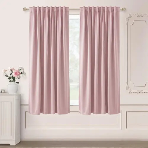SHINELAND Baby Pink Blackout Curtains for Nursery Girl, Soft Light Pink Room Darkening Thermal Insulated Drapes, Black Out Toddler Curtains for Little Girl, 52" W x 63" L, 2 Panels