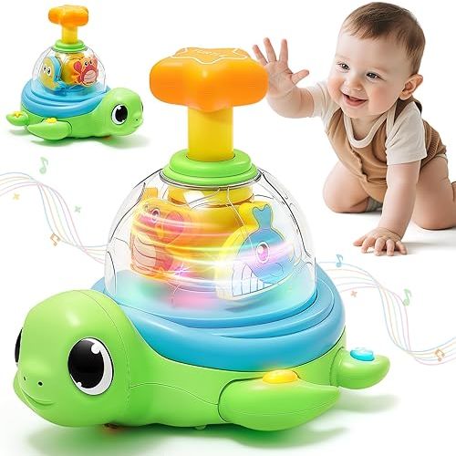 Baby Toys 6-12 Months, Musical Crawling Press to Spin & Glow Turtle Toy for 1 Year Old, Cause and Effect Early Learning for Infant Tummy Time, Christmas 1st Birthday Gifts Boy Girl 7 8 9 10 11 Month
