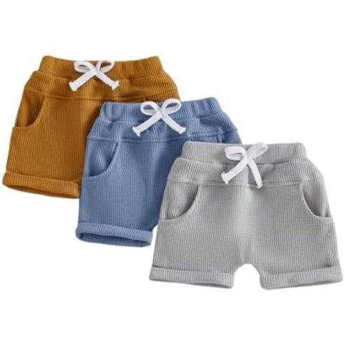 allshope Toddler Baby Boy Summer Shorts Active Jogger Pants Elastic Waist Pocket Solid Color Athletic Sweatpant Harem Bottoms