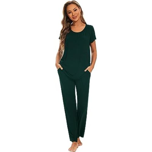 Smallshow Women's Maternity Postpartum Pajamas Ruched Short Sleeve Nursing Pjs