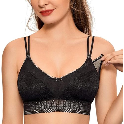 MOMANDA Women's Lace Nursing Bra Cute Bralette Breastfeeding Maternity Bras Padded Wireless