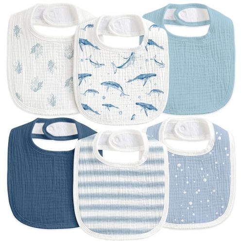 6-Pack Muslin Baby Bibs for Drooling & Teething, Absorbent Bib