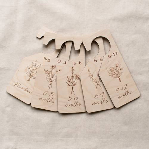 Floral Engraved Wood Baby Closet Dividers: Newborn to 24 Months