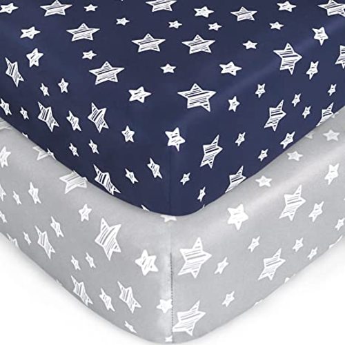 Crib Sheets for Boys or Girls 2 Pack, Fitted Crib Sheet for Standard Size Crib and Toddler Mattresses, Soft and Breathable Material, Grey & White