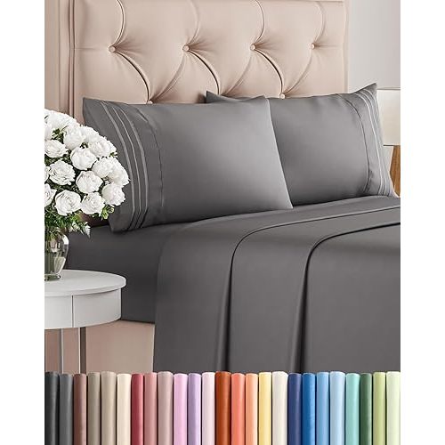 King Size 4 Piece Sheet Set - Comfy Breathable & Cooling Bed Sheets Set - Hotel Luxury Bedding for Women, Men, Kids, Teens, Boys & Girls - Deep Pockets, Ultra-Soft, Wrinkle Free - Oeko-Tex - Dark Grey