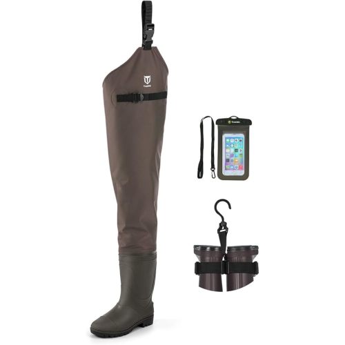 TIDEWE Hip Wader, Lightweight Hip Boot For Men and Women, 2-Ply PVC/Nylon Fishing Hip Wader (Green and Brown)