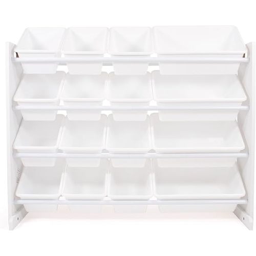 Humble Crew Toy Storage Organizer with 16 Removable Storage Bins for Kids Playroom, 4-Tier Toddler Toy Organization and Storage, White/White