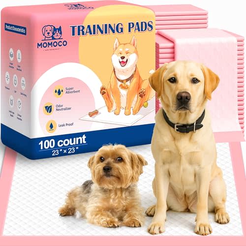 MoMoCo Puppy Pads, 23"x23"-100 Count Dog Pee Pads, Super Absorbent Disposable Dogs Training Pads , Leak-Proof, Quick-Drying Dogs Potty Pads for Doggies Puppies