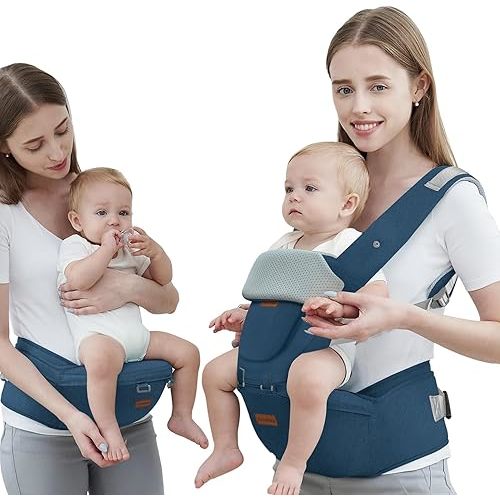 Baby Carrier with Hip Seat, Baby Carrier Newborn to Toddler, 6-in-1 Ways to Carry, All Seasons, Adjustable Baby Holder Carrier for Breastfeeding(Dark Blue)