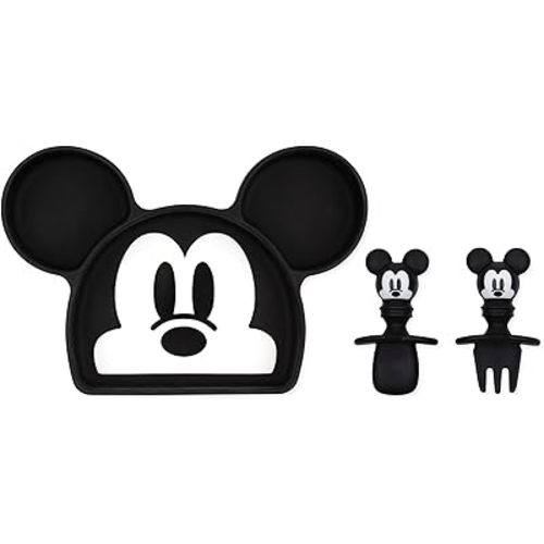 Bumkins Disney Mickey Mouse - Silicone Grip Dish, Training Chewtensils - For Ages 6 Months+ - Suction Base - 100% Food-Safe Silicone - Oven, Microwave, Freezer, & Dishwasher Safe