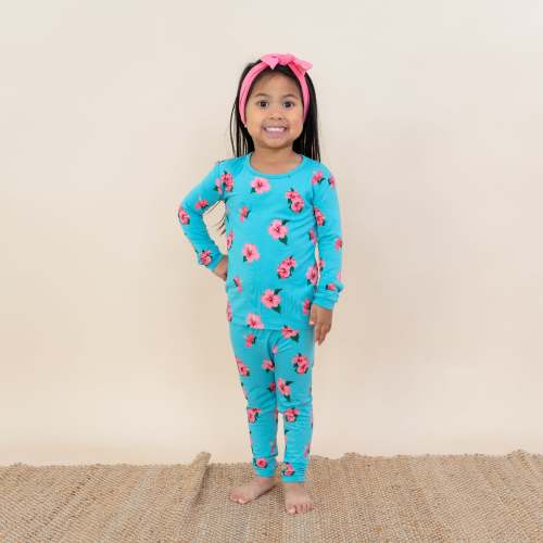 Long Sleeve Pajamas in Hibiscus