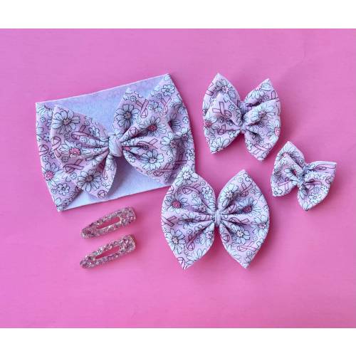 BREAST CANCER RIBBON headwrap | nylon | clip | piggies | regular