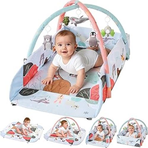 Looxii Baby Play Gym & Activity Mat, Convertible Play Mat with 5 Detachable Sensory Toys for Stage-Based Tummy Time & Motor Skill Development, Washable Infant Playmat for 0-6-12 Month Baby Gifts, Grey