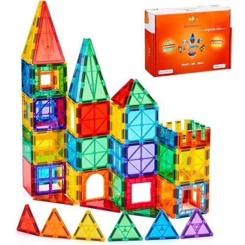 Gemmicc 100 PCS Magnetic Tiles with 2 Cars, STEM Approved Educational Magnet BuildingToys, Magnet Puzzles Stacking Blocks for Boys Girls