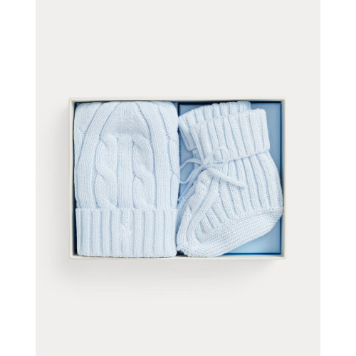 Cable-Knit Cotton Beanie & Bootie Set