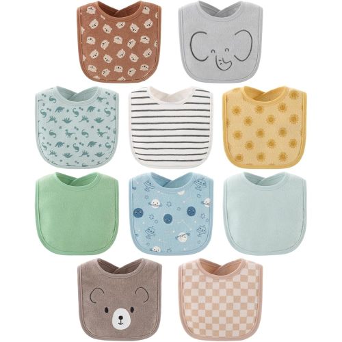 The Peanutshell Baby Boy or Girl Terry Bibs Set of 10-100% Cotton, Soft, Absorbent Baby Bibs for Boys and Girls, Unisex Toddler Baby Boy or Girl Bibs Set, Newborn & Infant Bib - Soft Neutral