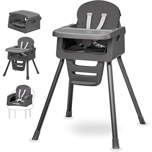 Portable 3 in 1 High Chairs for Babies and Toddlers, Convertible Baby Feeding Chair with Tray, Easy Clean Baby High Chair for Toddler with Foot Rest, Infant Highchairs & Booster Seats with Cush Black
