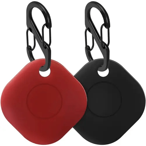 Geiomoo Silicone Case for Galaxy SmartTag, Soft and Flexible, Scratch/Shock Resistant Cover with Carabiner for Galaxy SmartTag Tracker (2 Pack Red+Black)