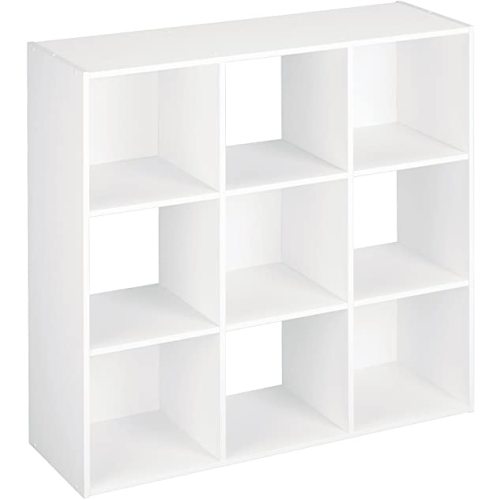 ClosetMaid 9 Cube Laminated Wood Reversible Stackable Open Bookcase Display Shelf Storage Organizer for Home and Office Organization, White