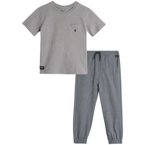 Volcom Baby Boys Pants Set - 2 Piece Short Sleeve Jersey T-Shirt and Woven Joggers - Matching Outfit for Little Boys (12M-7)