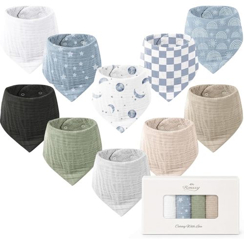 Konssy 10 Pack Baby Muslin Bandana Bibs for Drooling and Teething