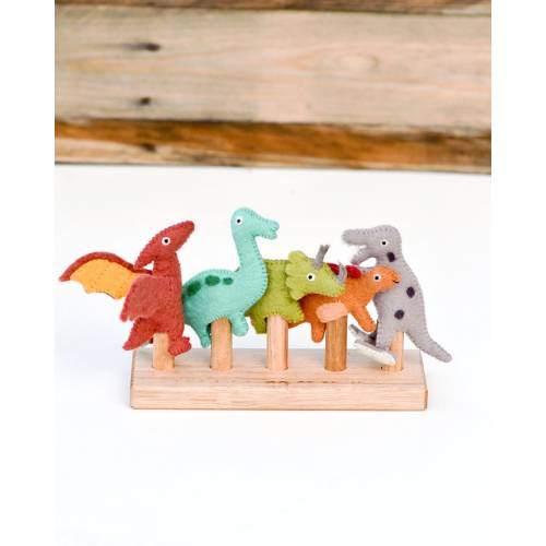 Dinosaur Finger Puppets Set, Brachiosaurus Triceratops Tyrannosaurus Rex Stegosaurus Pteranodon Finger Puppets, Tara Treasures Fair Trade