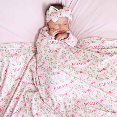 Bows in Bloom Personalized Swaddle Blanket