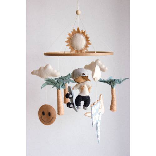 Skateboard baby mobile, skateboard nursery decor