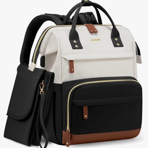 LOVEVOOK Diaper Bag Backpack, Baby Bag with Changing Station, Large Diaper Backpack for Mom Dads, Waterproof Mommy Bag for Boy and Girl, Travel Essential Baby Shower, Black-Beige