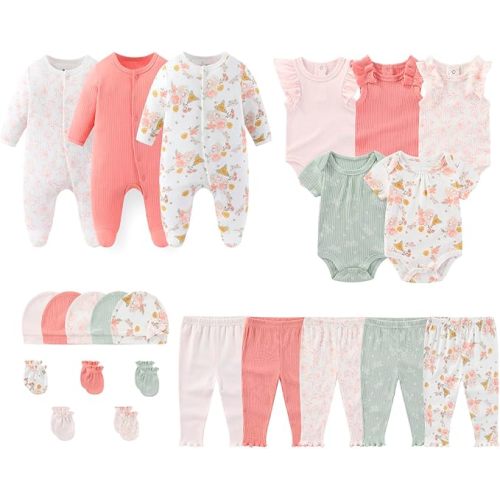 MAMIMAKA Newborn Layette Gift Set 23-Piece Baby Bodysuits Infant Outfits Essentials and Accessories 0-12 Months