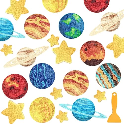 30 Pcs Planet Non Slip Bathtub Stickers Colorful Solar System Anti Slip Shower Stickers Shower Floor Nonslip Sticker Applique Adhesive Decals Treads with Scraper for Bathtub Bathroom Floor