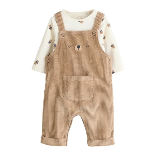 Bear Long Sleeve Bodysuit & Corduroy Overalls Set