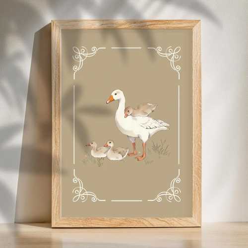 Goose And Goslings Print Vintage Goose Wall Art Nursery Wall Decoration Cottage Core Wall Art Farmhouse Goose Print Mama Goose And Babies