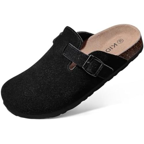 KIDMI Genuine Suede Clogs for Women Cork Footbed Sandals Leather Mules Potato Shoes with Arch Support