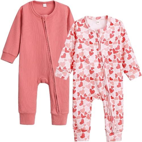 Bafeicao Unisex Baby Boy Girl 2/3 Pack Rompers Long Sleeve 2 Way Zipper One Piece Jumpsuits Clothes Sets