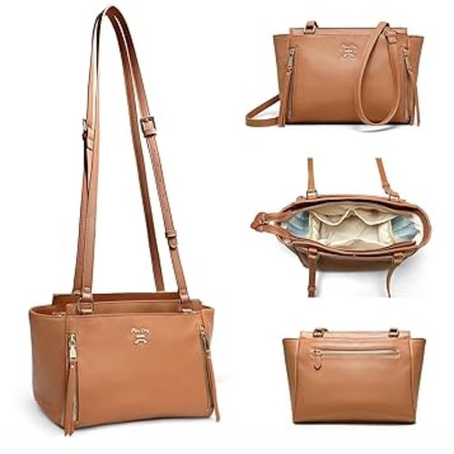 miss fong Small Diaper Bag Crossbody Diaper Bags, Diaper Bag Purse, Diaper Clutch with 7 Pockets 2 Insulated Pockets and Adjustable Shoulder Strap(Brown)