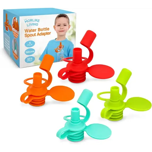 Morlike Living Water Bottle Spout Adapter, Silicone Baby Water Bottle Adapter for Toddlers, Protects Kids Mouth - No Spill & BPA Free (Mix - 4 Pack)