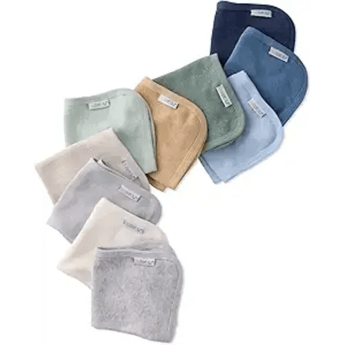 Butterblu River 10-Pack Baby Terry Washcloths 100% Organic Cotton Absorbent for Baby and Toddler Boys & Girls, Seafoam Terra Rainbow, One Size