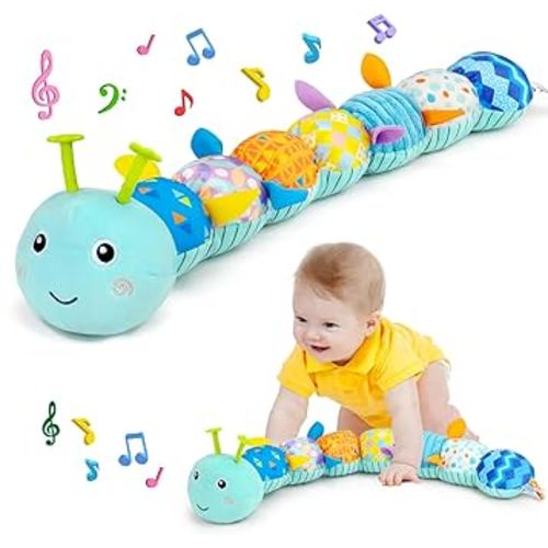 Baby Toys 0-3-6-9-12 Months, Tummy Time Toys Baby Boy Gifts for Newborn, Baby Essentials with Teething Rattle Crinkle Sensory Music Toys for Babies, Soft Caterpillar Infant Toys