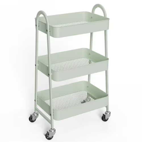 SUMELL 3-Tier Rolling Utility Cart, Lockable Casters Metal Shelf, Narrow Space Organizer for Home Kitchen Bathroom, Green