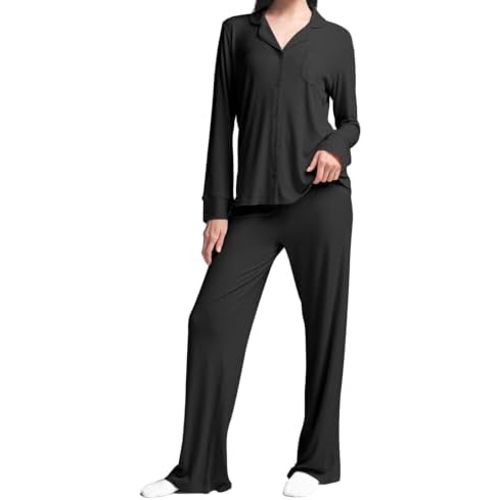Womens Pajama Sets 2 Piece Button Down Long Sleeve Soft Knitted Sleepwear Pjs Lounge Sets Nightwear