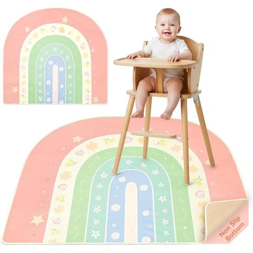 Unicorn Castle Splat Mat for Under High Chair Waterproof Baby Play Splat Mat for Art Crafts Non Slip High Chair Food Catcher Floor Mat for Baby,Rainbow