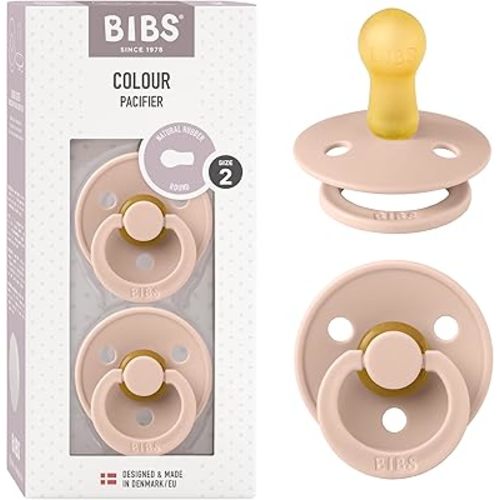 Bibs Colour Pacifier 2-Pack | BPA Free Soother, Round Nipple. Natural Rubber Latex,