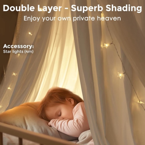 Bed Canopy with Star Lights, 25.6''x106'', White